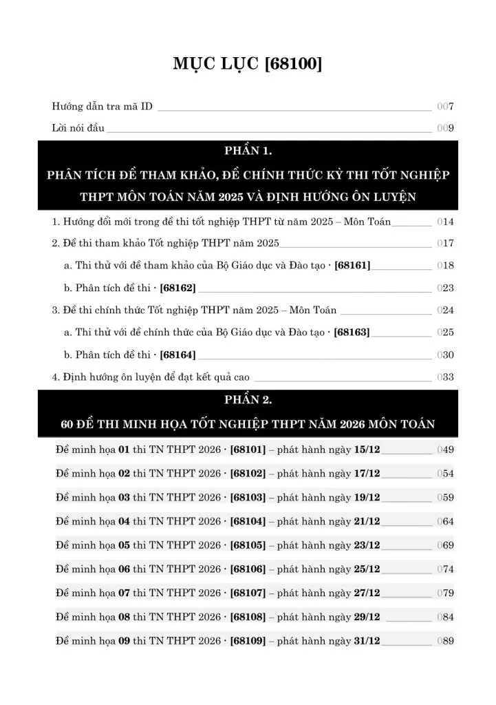 60 ĐỀ MINH HỌA TỐT NGHIỆP THPT 2026 MÔN TOÁN