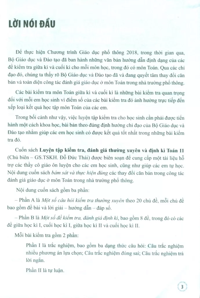 LUYỆN TẬP KIỂM TRA, ĐÁNH GIÁ THƯỜNG XUYÊN VÀ ĐỊNH KÌ TOÁN LỚP 11 (Theo Chương trình GDPT 2018)