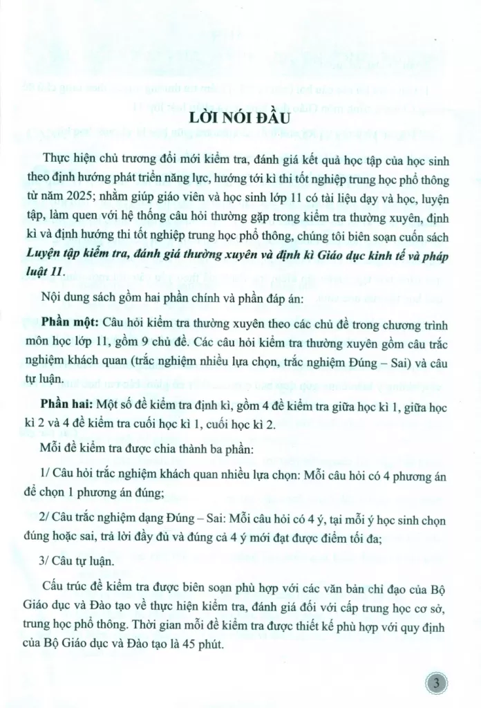 LUYỆN TẬP KIỂM TRA, ĐÁNH GIÁ THƯỜNG XUYÊN VÀ ĐỊNH KÌ GIÁO DỤC KINH TẾ VÀ PHÁP LUẬT LỚP 11 (Theo Chương trình GDPT 2018)