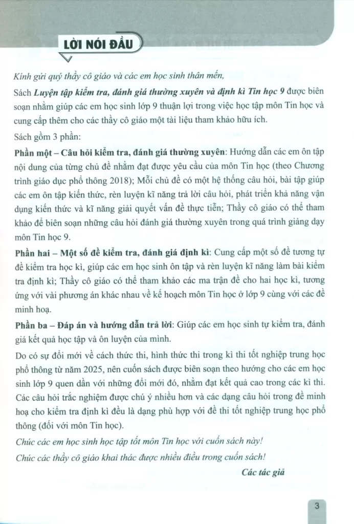 LUYỆN TẬP KIỂM TRA, ĐÁNH GIÁ THƯỜNG XUYÊN VÀ ĐỊNH KÌ TIN HỌC LỚP 9 (Theo Chương trình GDPT 2018)