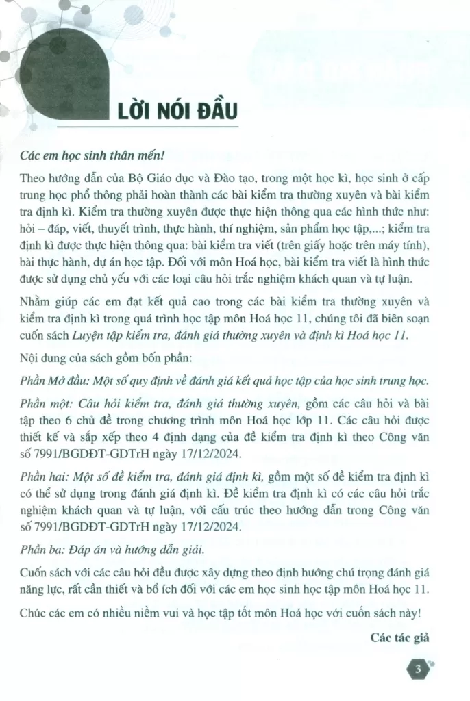 LUYỆN TẬP KIỂM TRA, ĐÁNH GIÁ THƯỜNG XUYÊN VÀ ĐỊNH KÌ HÓA HỌC LỚP 11 (Theo Chương trình GDPT 2018)