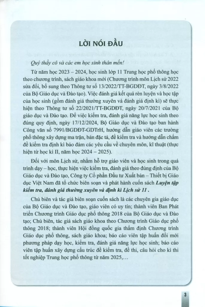 LUYỆN TẬP KIỂM TRA, ĐÁNH GIÁ THƯỜNG XUYÊN VÀ ĐỊNH KÌ LỊCH SỬ LỚP 11 (Theo Chương trình GDPT 2018)