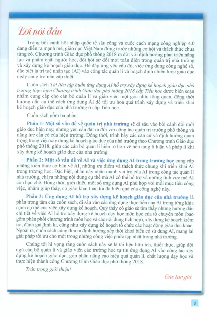 Tài liệu tập huấn Ứng dụng AI hỗ trợ xây dựng kế hoạch giáo dục nhà trường thực hiện Chương trình giáo dục phổ thông 2018 cấp Tiểu học