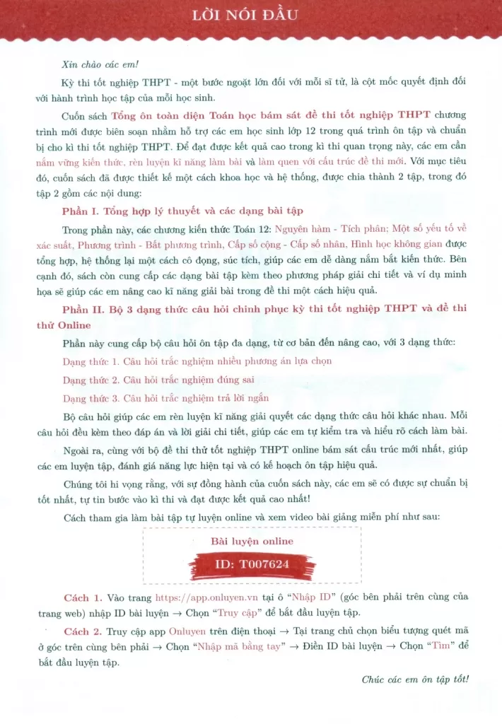 TỔNG ÔN TOÀN DIỆN TOÁN HỌC - TẬP 2 (Bám sát đề thi tốt nghiệp THPT chương trình mới; Cập nhật bộ câu hỏi 3 dạng thức trắc nghiệm)