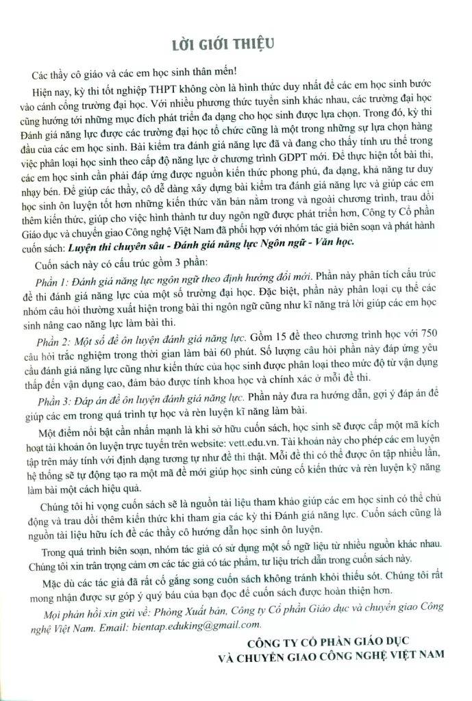 LUYỆN THI CHUYÊN SÂU ĐÁNH GIÁ NĂNG LỰC NGÔN NGỮ VĂN HỌC