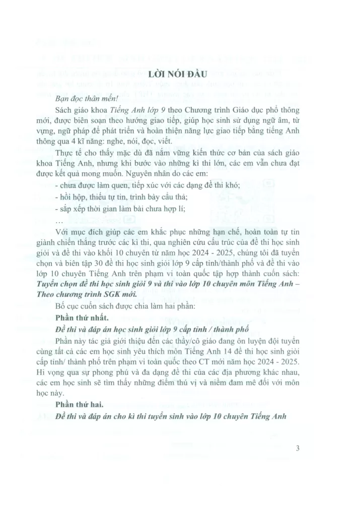 TUYỂN CHỌN ĐỀ THI HỌC SINH GIỎI 9 VÀ THI VÀO LỚP 10 CHUYÊN - MÔN TIẾNG ANH (Tài liệu ôn thi HSG và thi vào khối 10 THPT Chuyên; Biên soạn theo chương trình GDPT mới)